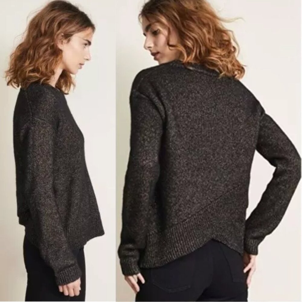 A.L.C Women's Bowen Metallic Pullover Sweater Cutaway Back Ribbed Black …